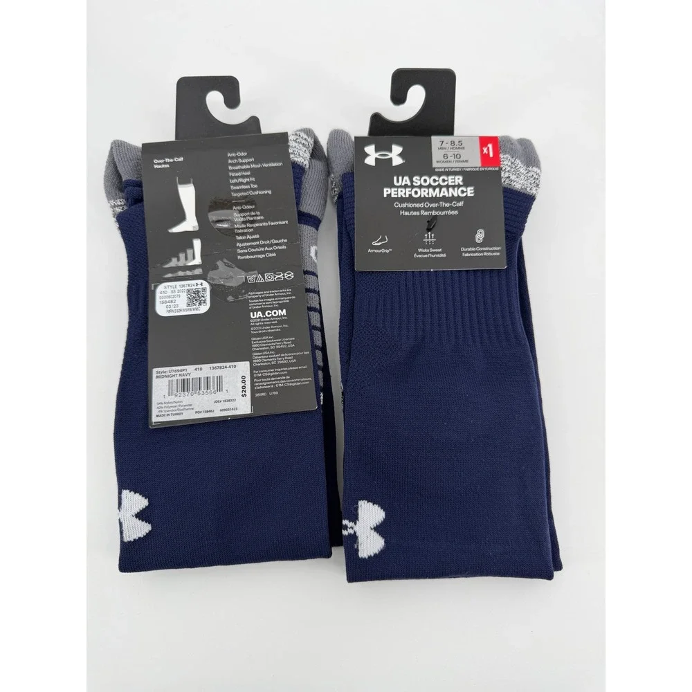 Under Armour UA Soccer Performance Over-The-Calf Socks 2 Pairs Midnight Navy 410
